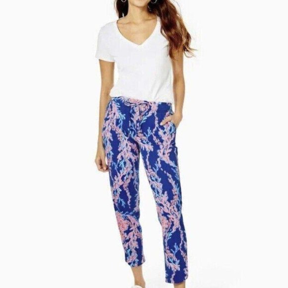 Lilly Pulitzer 28" Emora Knit Pants Printed Cotton Blue Resort S New - Picture 1 of 9
